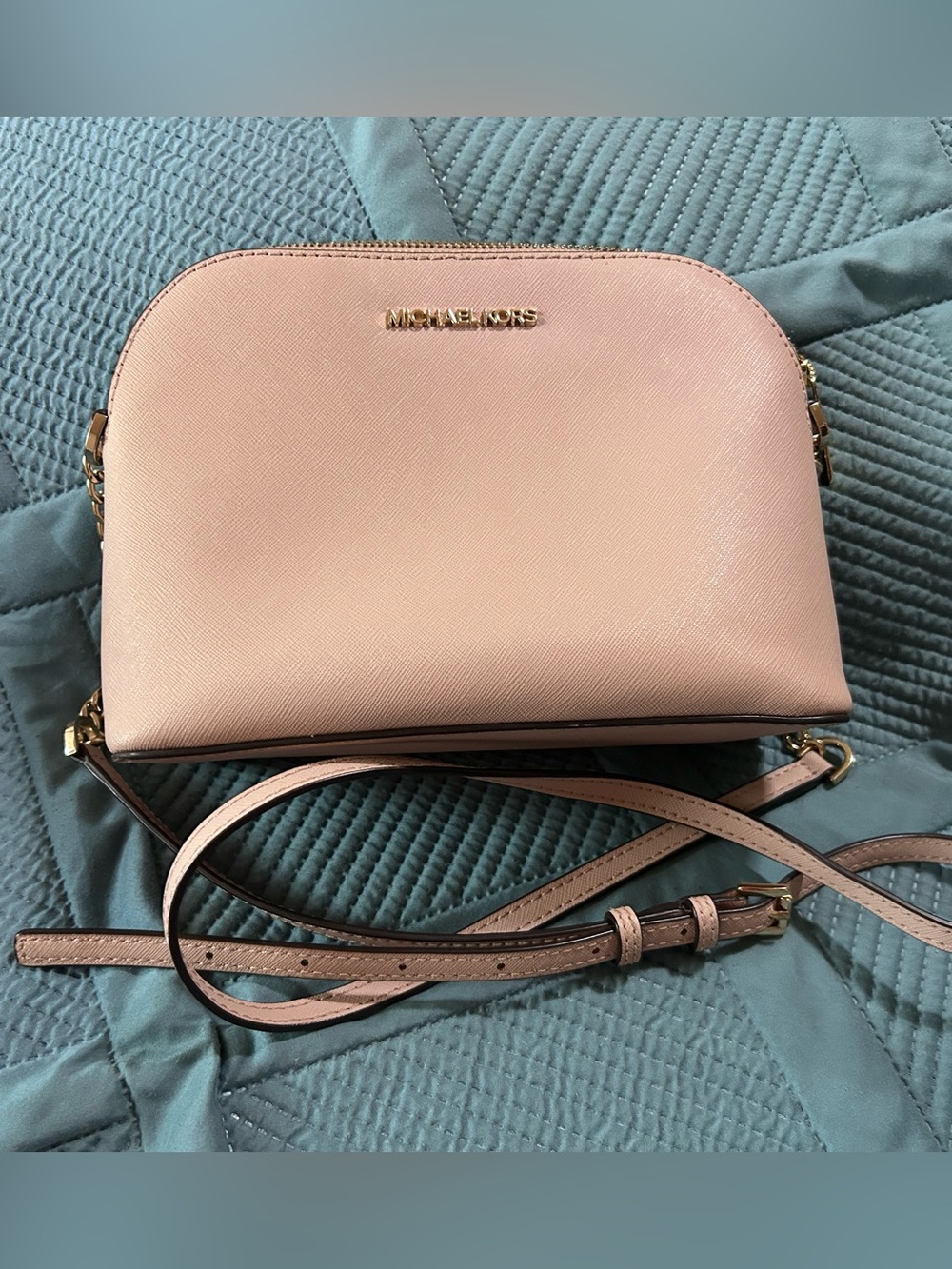 Michael Kors Blush Saffiano Dome Crossbody with Gold Hardware